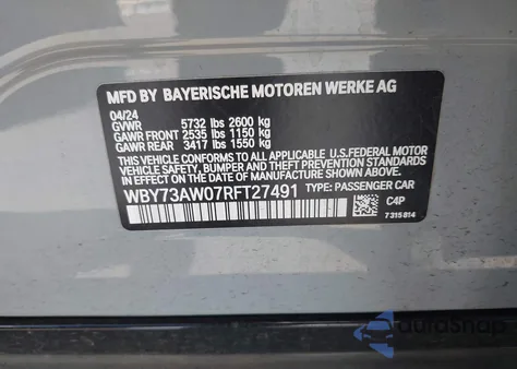 2024 BMW I4 Edrive40 из США, поврежденный, VIN WBY73AW07RFT27491